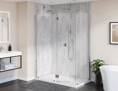 Monaco V 2 Sided 2 sided shower shield, 2 wall configuration, 3/8 (10 mm) glass, 79 H (86 3/16 to top of support bar)